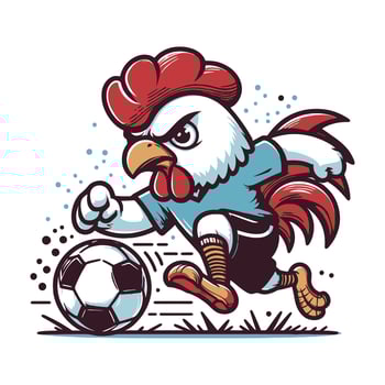 Rooster Soccer Player Fierce Football Playing Farm Animal Sports Mascot Logo vector