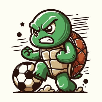 Angry Turtle Soccer Player Fierce Competitive Football Game Illustration vector