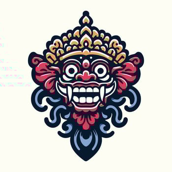 Balinese Barong Mask Traditional Mythical Cultural Art Illustration vector