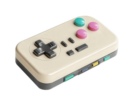 Retro gaming console controller with colorful buttons and classic design, perfect for nostalgic gaming experiences. Ideal for collectors and gaming enthusiasts png