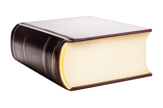 A thick, closed book with dark leather cover and golden accents, resting on flat surface. book pages are slightly visible, showcasing classic and elegant design png