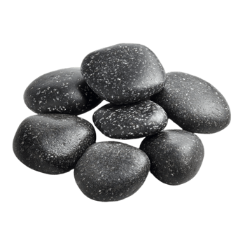 Black lava stones with natural porous texture for spa and decoration isolated on transparent background png
