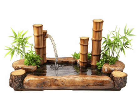 A bamboo pond with water and bamboo plants png