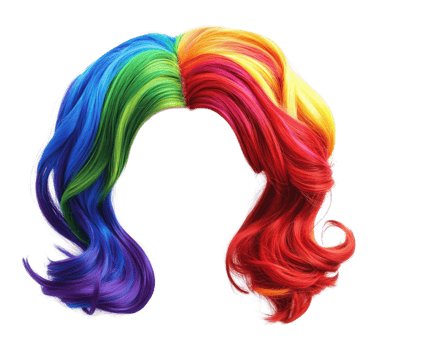A rainbow colored wig with long hair png