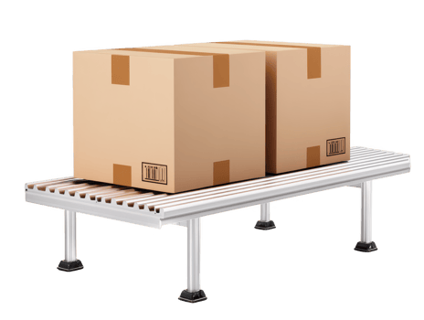 A Cardboard boxes stacked on metal shelf convey sense of organization and efficiency in storage or shipping environment. clean lines and neutral colors create professional atmosphere png