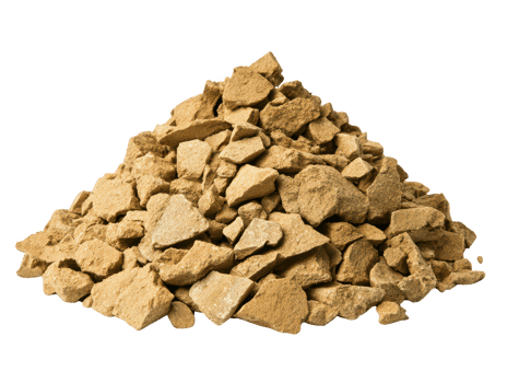 A large pile of coarse, yellowish brown gravel or stone is displayed, showcasing various sizes and shapes of rocks. This natural material is often used construction and landscaping projects png