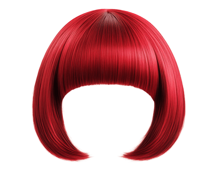vibrant red bob wig with blunt bangs, perfect for bold look. This stylish accessory adds fun touch to any outfit, making it ideal for parties or costume events png
