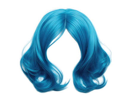 vibrant shoulder length teal wig with soft waves, perfect for costume or fashion use. This striking accessory adds bold touch to any look png