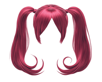 Cosplay wig with twin ponytails, vibrant pink color, isolated on transparency background. Perfect for costume parties or themed events, adding playful touch to any outfit png