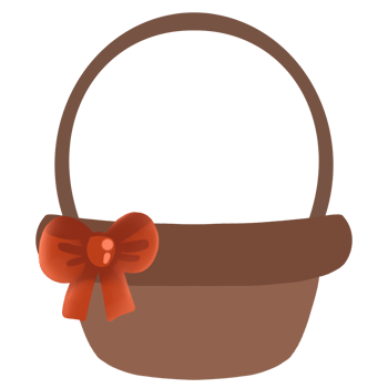 Cute brown easter egg basket and red bow clip art png