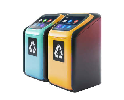 Smart recycling bins with digital screens for waste separation png
