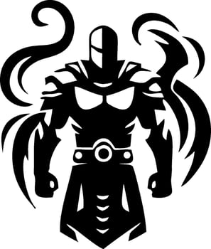 A black and white silhouette of a warrior with a sword vector