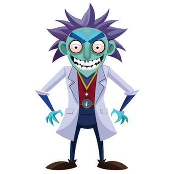 Evil cartoon scientist with purple hair vector