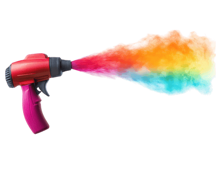 paint sprayer releasing vibrant mist of colors, creating dynamic and artistic effect. colorful spray showcases blend of pink, blue, and yellow hues, perfect for creative projects png