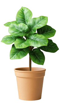 Artificial plant in terracotta pot, featuring vibrant green leaves, perfect for home decor or office settings. This realistic design adds touch of nature without maintenance png