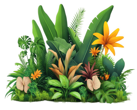 Tropical plants and flowers on a black background png