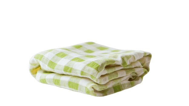 folded green checkered kitchen towel isolated on black png