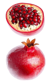 fresh pomegranate fruit, whole and half, isolated on black png