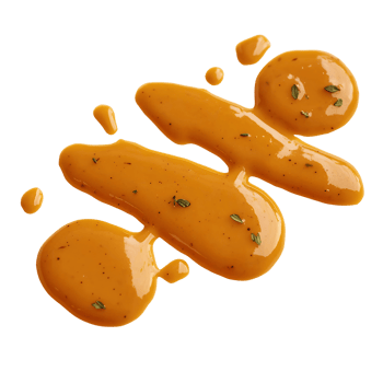 mustard sauce splash with herbs on transparent background. png