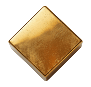 Shiny gold cube isolated on a transparent background, top view png