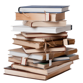 Stacked Vintage Books with Twine and Labels on a White Background for Cozy Reading Spaces png