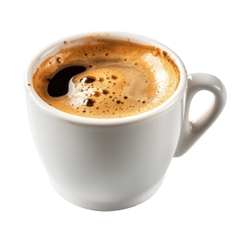 Freshly Brewed Coffee in White Ceramic Cup with Rich Foam and Aroma on Isolated Background png