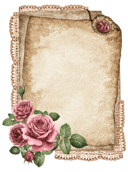 vintage letter with a delicate lace border and pink roses, with a warm, aged parchment. It evokes nostalgia png