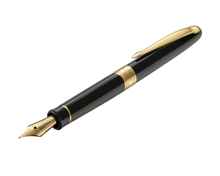 Elegant black fountain pen with gold accents, perfect for writing png