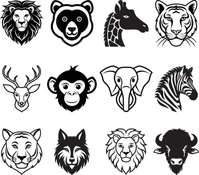 Wildlife Silhouette Animal Head Icon Set vector