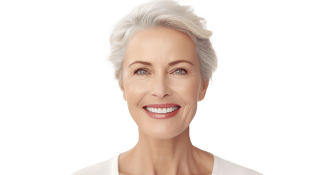 Graceful 50s Woman with Bright Smile on Transparent Background. Ageless Beauty, Self-Care png