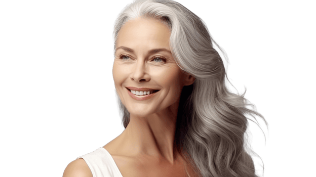 Radiant Smiling 50s Mature Woman on Transparent Background. Timeless Beauty, Skin Care png