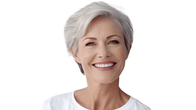 Beautiful Smiling 50s Mid Aged Mature Woman on Transparent Background. Skin Care png