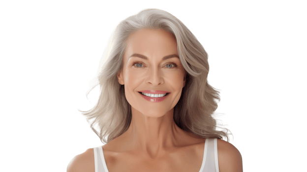 Beautiful Smiling 50s Mid Aged Mature Woman on Transparent Background. Skin Care Beauty png