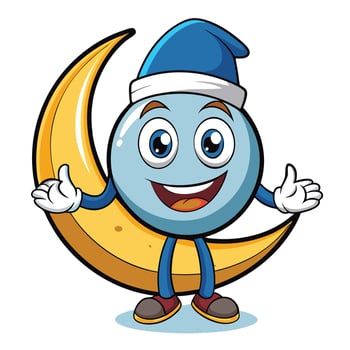 Happy moon character with a sleeping hat vector