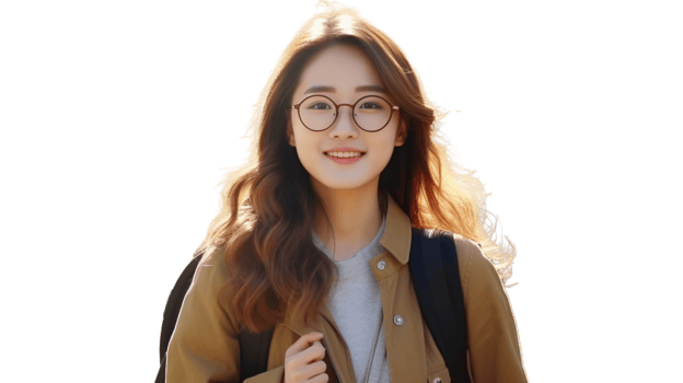 Beautiful Student Asian Girl with Backpack and Glasses in Transparent. Education Learning png