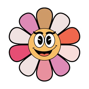 Cute retro character flower with a smiling face designed in a flat style vector