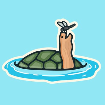 Art Illustration cartoon animal turtle in water with dragonfly vector