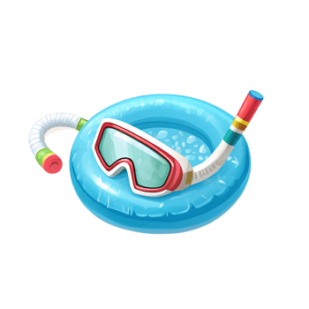 a swimming pool with goggles and snorkel png