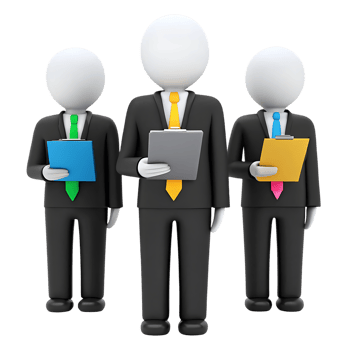 Three 3D businesspeople holding clipboards. png