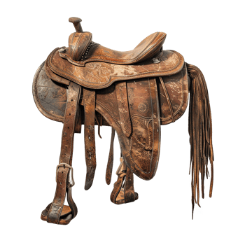 Antique Western Saddle Distressed Brown Leather Equestrian Riding Tack png