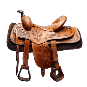 Handcrafted Western Leather Horse Saddle with Intricate Tooled Design png
