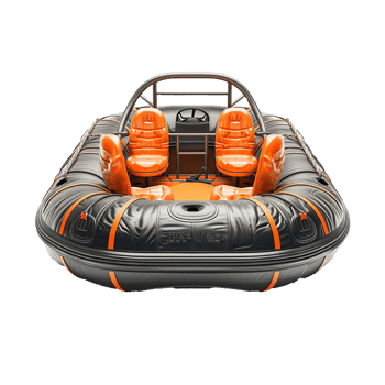 HighPerformance Inflatable RigidHull Boat with Orange Seats and Roll Bar png