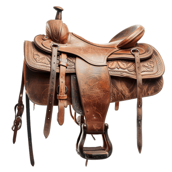 Vintage Western Leather Saddle with Intricate Tooled Detailing png