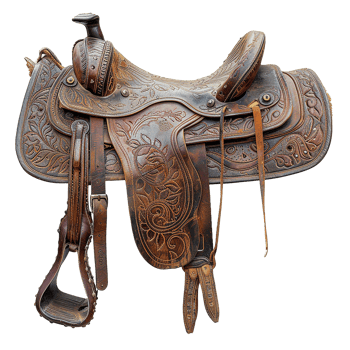 Antique Tooled Leather Western Saddle with Floral Design png