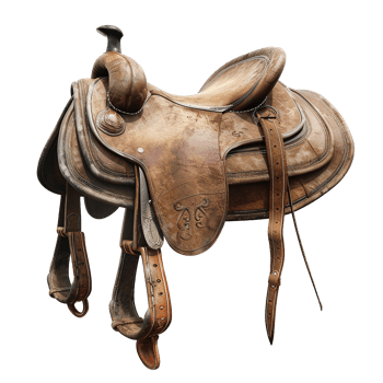 A wellworn vintage leather western saddle for horses png