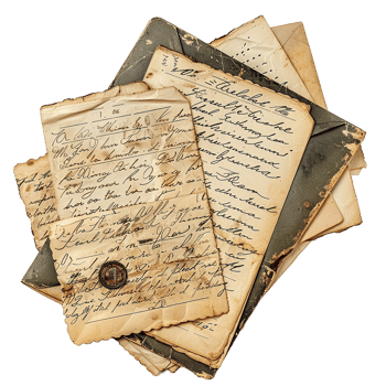 A Stack of Antique Letters and Envelopes Showing Aged Paper and Handwritten Text png
