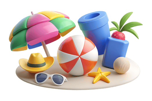 Summer beach fun 3D illustration png