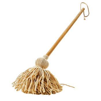 A Traditional String Mop with a Long Wooden Handle for Cleaning Floors png