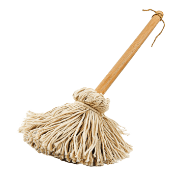 A Traditional Cotton String Mop with Wooden Handle for Cleaning Floors png