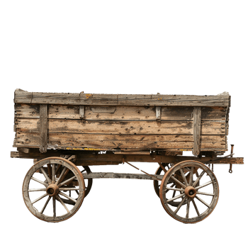 Rustic Old Wooden Farm Wagon Cart with Spoked Wheels on White Background png